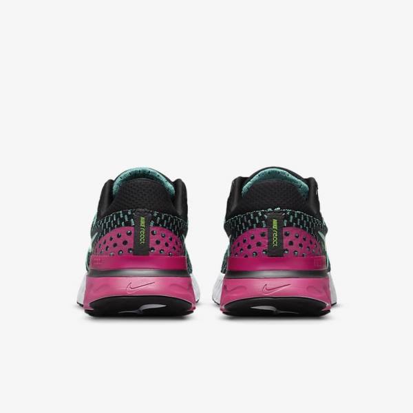 Women's Nike React Infinity Run Flyknit 3 Road Running Shoes Black / Pink / Turquoise / Turquoise | NK376NOD