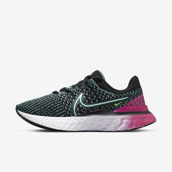 Women\'s Nike React Infinity Run Flyknit 3 Road Running Shoes Black / Pink / Turquoise / Turquoise | NK376NOD