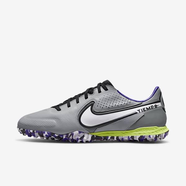 Women\'s Nike React Tiempo Legend 9 Pro TF Turf Football Shoes Light Grey / White | NK825FXM