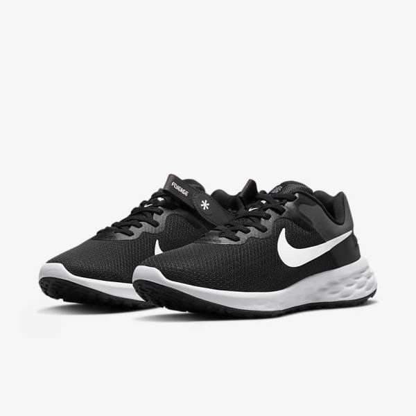 Women's Nike Revolution 6 FlyEase Next Nature Easy On-Off Road Running Shoes Black / Dark Grey / White | NK124ZKQ