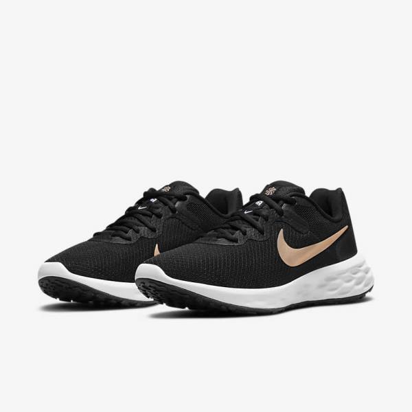 Women's Nike Revolution 6 Next Nature Road Running Shoes Black / White / Metal Copper | NK679JBS