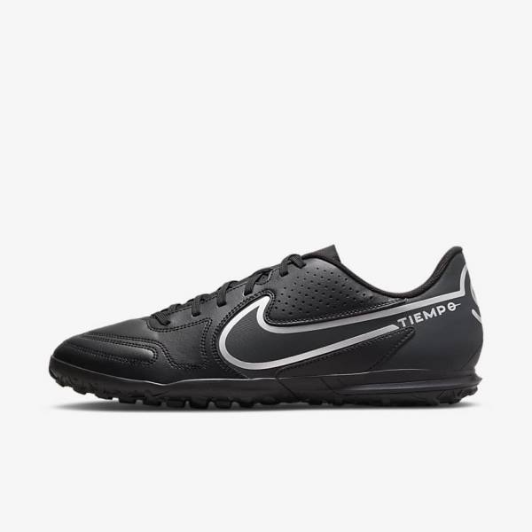 Women\'s Nike Tiempo Legend 9 Club TF Turf Football Shoes Black / Dark Grey | NK920COY