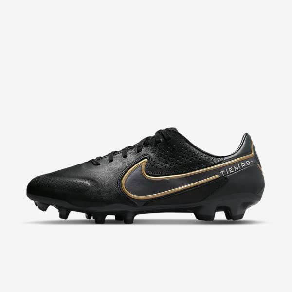 Women\'s Nike Tiempo Legend 9 Pro FG Firm-Ground Football Shoes Black / Dark Grey / Metal Gold / Metal Dark Grey | NK236QXS