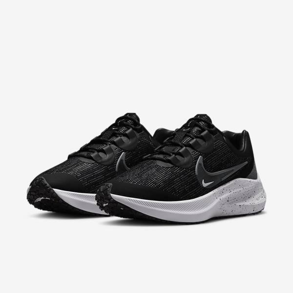 Women's Nike Zoom Winflo 8 Shield Weatherised Road Running Shoes Black / Metal Silver / Blue / Grey | NK709SEG