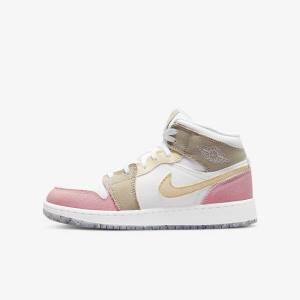 Kids' Nike Air Jordan 1 Mid SE Older Jordan Shoes White / Green | NK546OQH