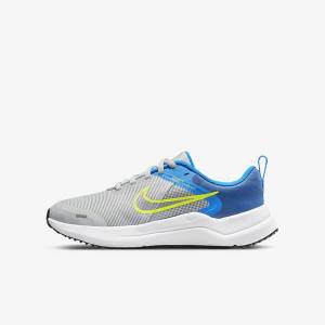 Kids' Nike Downshifter 12 Older Road Running Shoes Grey / Blue Grey / Navy / Grey | NK759GUK