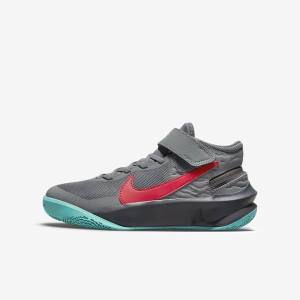 Kids' Nike Team Hustle D 10 FlyEase Older Basketball Shoes Grey / Dark Grey / Turquoise / Red | NK157GQE