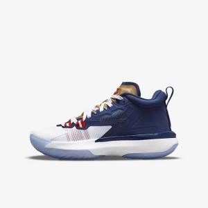 Kids' Nike Zion 1 Older Jordan Shoes Blue / White / Metal Gold / Red | NK271WOP