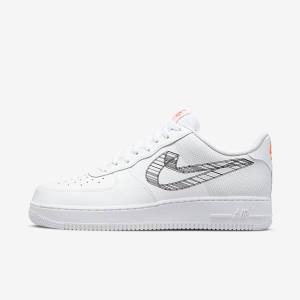 Men's Nike Air Force 1 07 Sneakers White / Orange / Platinum / Black | NK295EBD