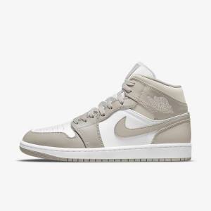 Men's Nike Air Jordan 1 Mid Jordan Shoes Grey / White / Light Beige | NK489NRE