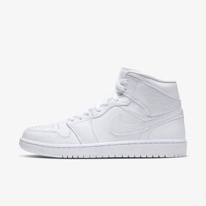 Men's Nike Air Jordan 1 Mid Jordan Shoes White | NK846GYZ