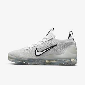 Men's Nike Air VaporMax 2021 FK Sneakers White / Black / Metal Silver | NK792DRZ