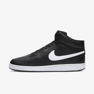 Men's Nike Court Vision Mid Sneakers Black / White | NK673DKP