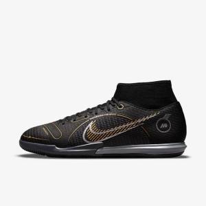 Men's Nike Mercurial Superfly 8 Academy IC Indoor-Court Football Shoes Black / Metal Silver / Grey / Metal Gold | NK280MFO