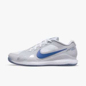 Men's Nike NikeCourt Air Zoom Vapor Pro Hard-Court Tennis Shoes White / Grey / Navy | NK301OYB