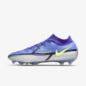 Men's Nike Phantom GT2 Dynamic Fit Elite FG Firm-Ground Football Shoes Blue / Grey | NK947CDM