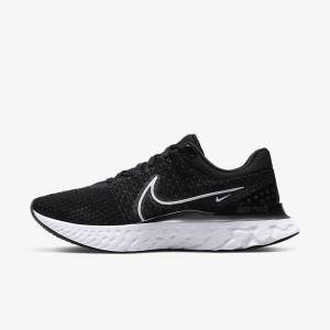 Men's Nike React Infinity Run Flyknit 3 Road Running Shoes Black / White | NK056HVL