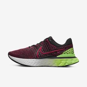 Men's Nike React Infinity Run Flyknit 3 Road Running Shoes Black / Green / Red | NK518ENI