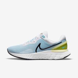 Men's Nike React Miler 3 Road Running Shoes White / Blue / Black | NK352BPR