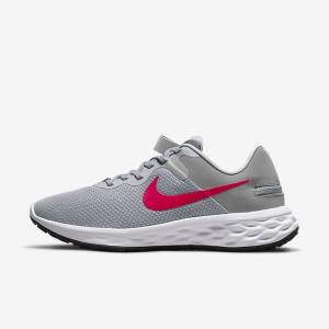 Men's Nike Revolution 6 FlyEase Next Nature Easy On-Off Road Running Shoes Light Grey / Dark Grey / Red | NK809RWS