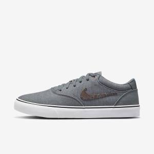 Men's Nike SB Chron 2 Canvas Premium Skate Shoes Grey / White | NK345FCK