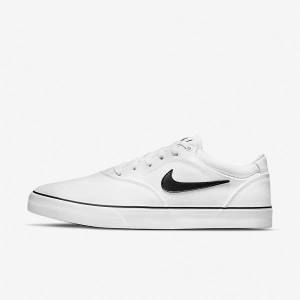 Men's Nike SB Chron 2 Canvas Skate Shoes White / Black | NK407NGJ