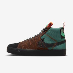 Men's Nike SB Zoom Blazer Mid Premium Sneakers Green / White / Orange / Black | NK470KCW