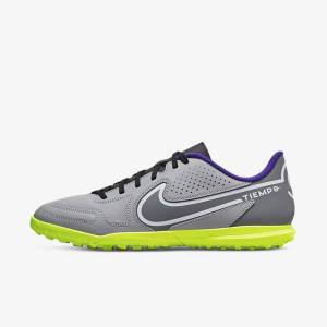 Men's Nike Tiempo Legend 9 Club TF Turf Football Shoes Light Grey / White | NK412FTX