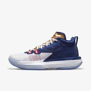 Men's Nike Zion 1 Basketball Shoes Blue / White / Metal Gold / Red | NK210ZPW