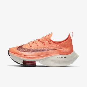 Women's Nike Air Zoom Alphafly NEXT% Flyknit Road Racing Running Shoes Light Mango / Metal Red Brown / Black | NK413XCV