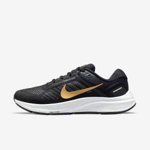 Women's Nike Air Zoom Structure 24 Road Running Shoes Black / Dark Grey / Metal Gold | NK084BPX