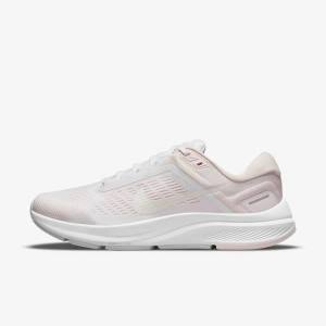 Women's Nike Air Zoom Structure 24 Road Running Shoes White / Light Pink / Grey / Green | NK752ZHU