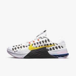 Women's Nike Metcon 7 Training Shoes Black / White / Blue / Yellow | NK617OBF