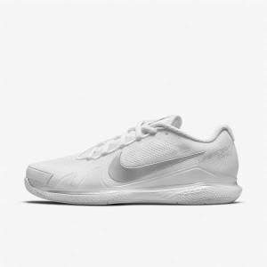 Women's Nike NikeCourt Air Zoom Vapor Pro Hard-Court Tennis Shoes White / Metal Silver | NK423OFR