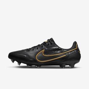 Women's Nike Tiempo Legend 9 Elite FG Firm-Ground Football Shoes Black / Dark Grey / Metal Gold / Metal Dark Grey | NK015JOT