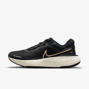 Women's Nike ZoomX Invincible Run Flyknit Road Running Shoes Black / Metal Gold | NK751DNQ